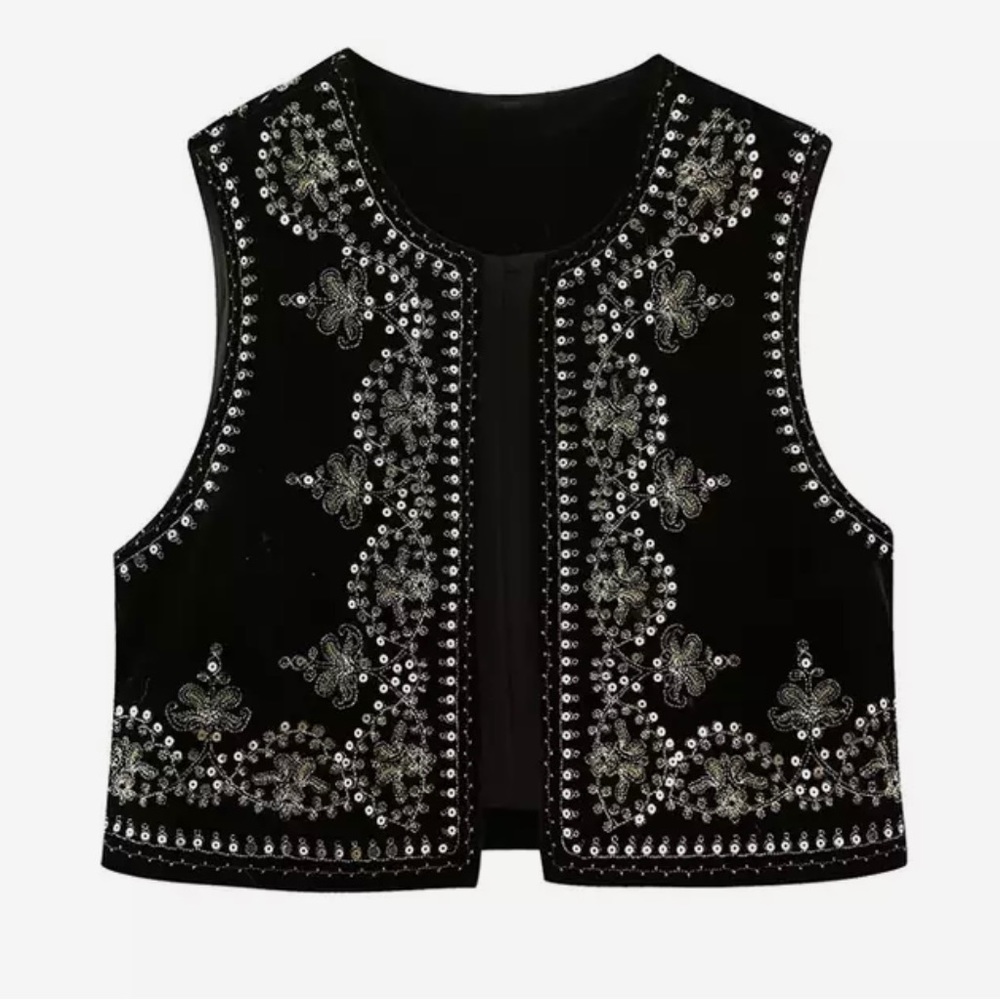Black velvet sequin vest